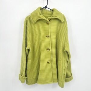Maralyce Ferree Lagenlook Ribbed Fleece Jacket L Lime Green Oversized Cozy Artsy